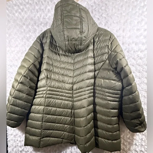 Lands End Women’s 2X Olive Green Wanderweight Packable Down Hooded Long Jacket - Picture 2 of 11